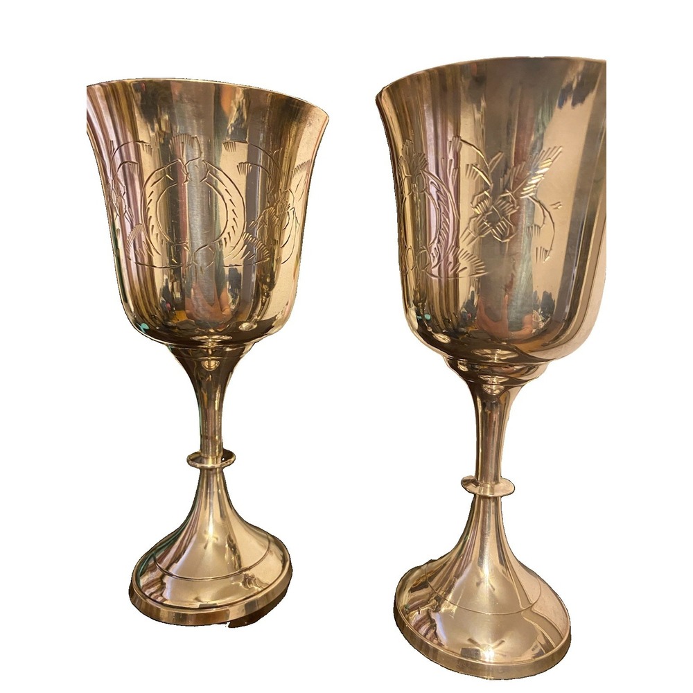 Silver Plated Etched Chalice Goblets India  6 Inch Length Am With Original Box
